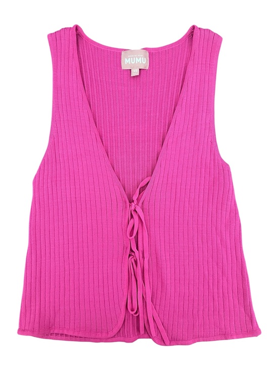 Show Me Your MuMu Tops - Show Me Your MuMu Women’s Time Out Tie Top in Pink Rib Knit - XS